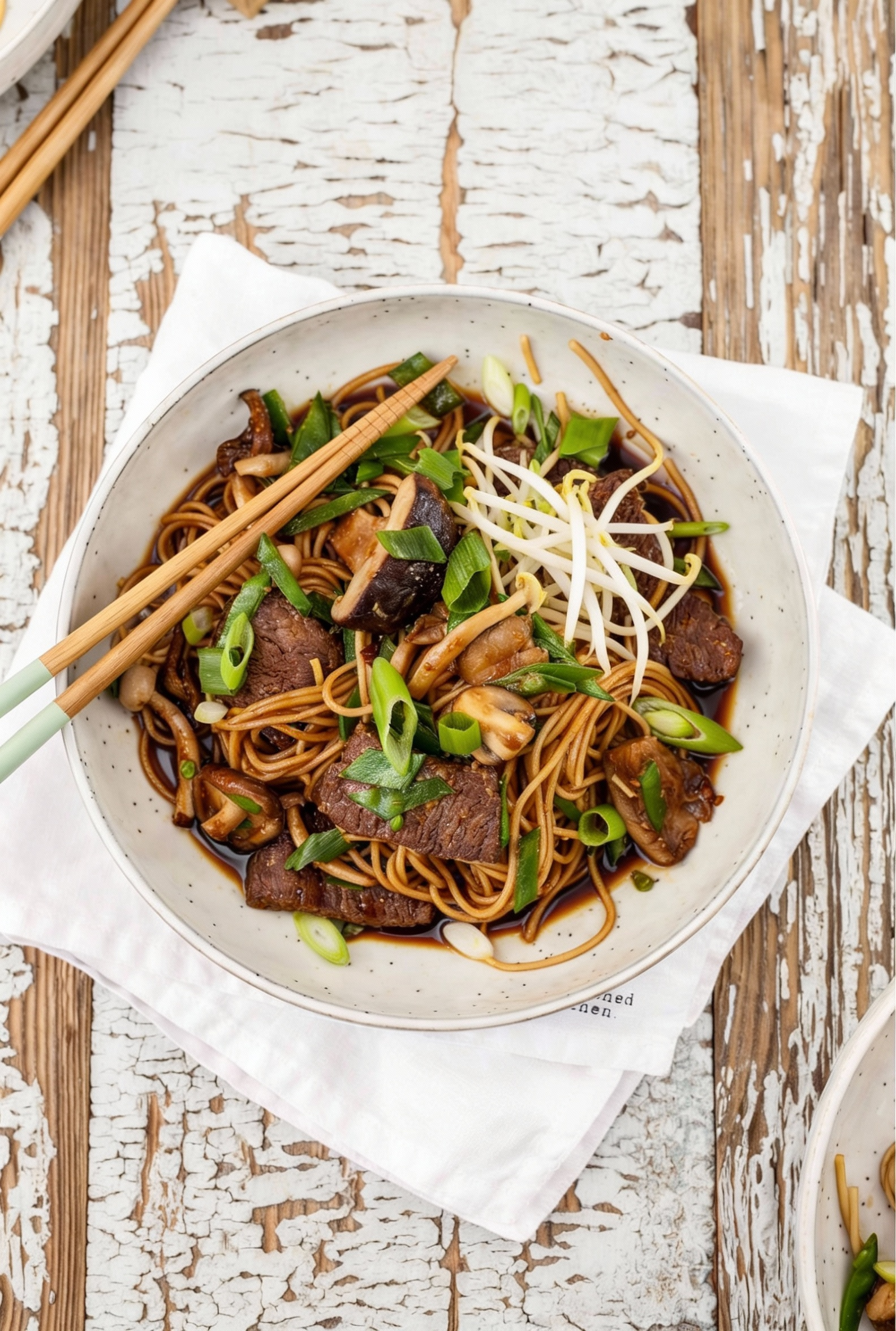 γιορτινά νουντλς, μοσχαρι, νουντλς με μοσχαρι, συνταγη, νουντλς αυγου, χοισιν, σιγια, λαχανικα, φυτρες φασολιων, μωρα καλαμποκια